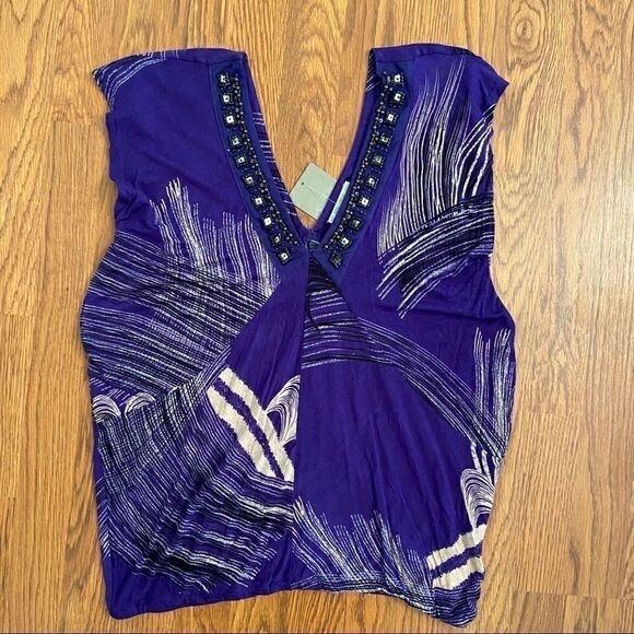NEW Anthropologie Deletta Purple Beaded Tank Small - Picture 1 of 5